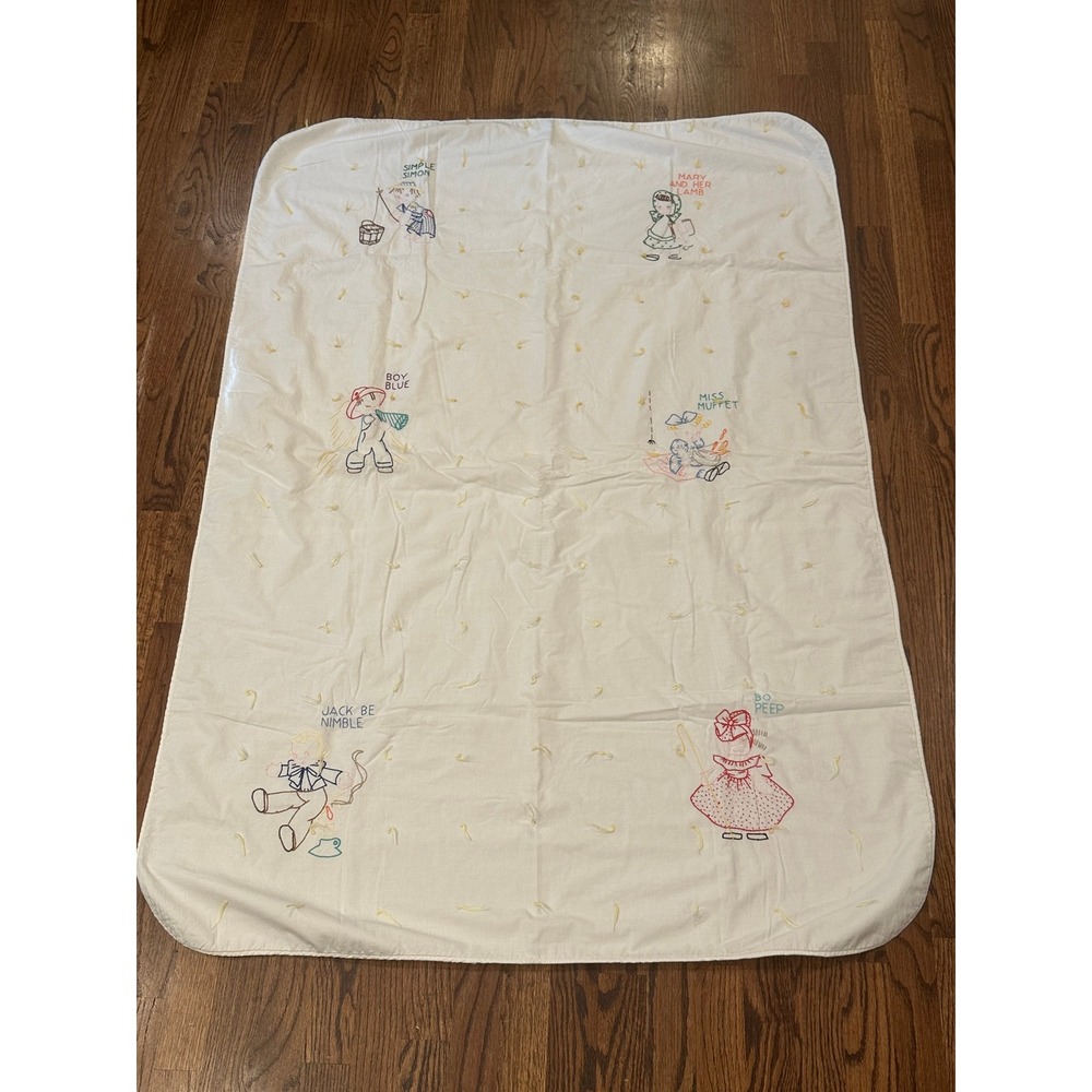 Unbranded Nursery Rhyme Baby‎ Bed Blanket White Hand Embroidered Vintage Style